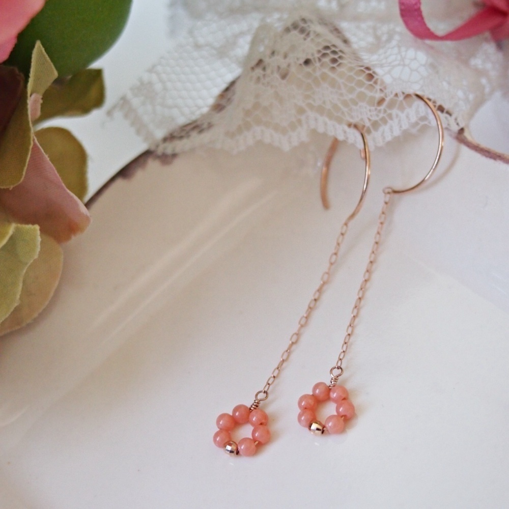 K10PGピンク珊瑚ピアス